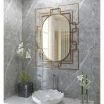 Homeroots - 36" Gold Metal Geometric Oval Accent Mirror - Image 6