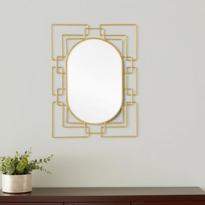 Homeroots - 36" Gold Metal Geometric Oval Accent Mirror