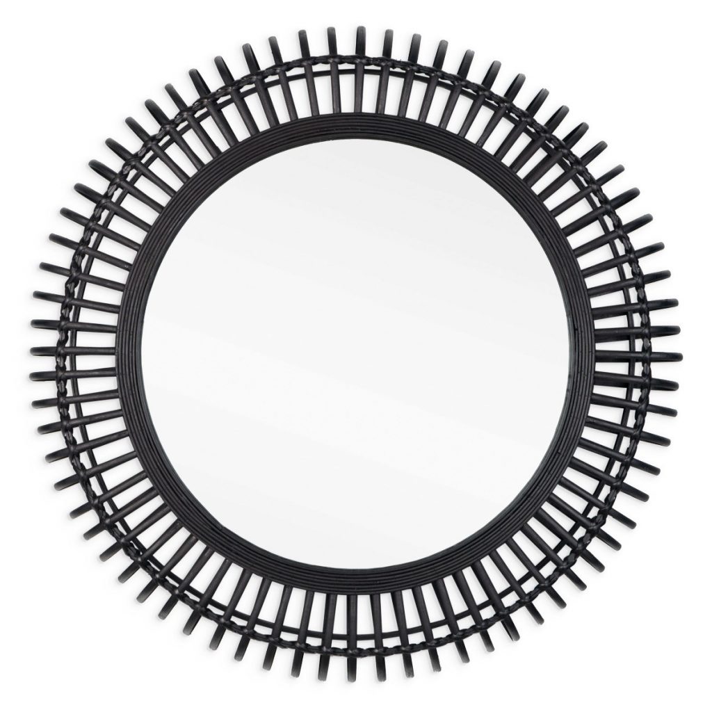 Homeroots - 31" Black Bamboo Pierced Round Accent Mirror