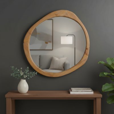 Homeroots - 32" Brown Abstract Wood Framed Accent Mirror