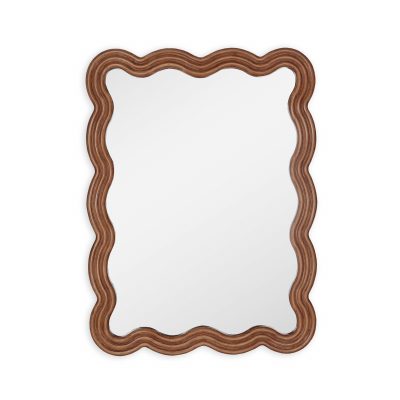 Homeroots - 32" Brown Wood Wavy Scalloped Accent Mirror