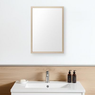 Homeroots - 26" Tan Framed Bathroom Vanity Mirror