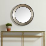 Homeroots - 22" Champagne And Dark Brown Metal And Solid Wood Round Framed Accent Mirror
