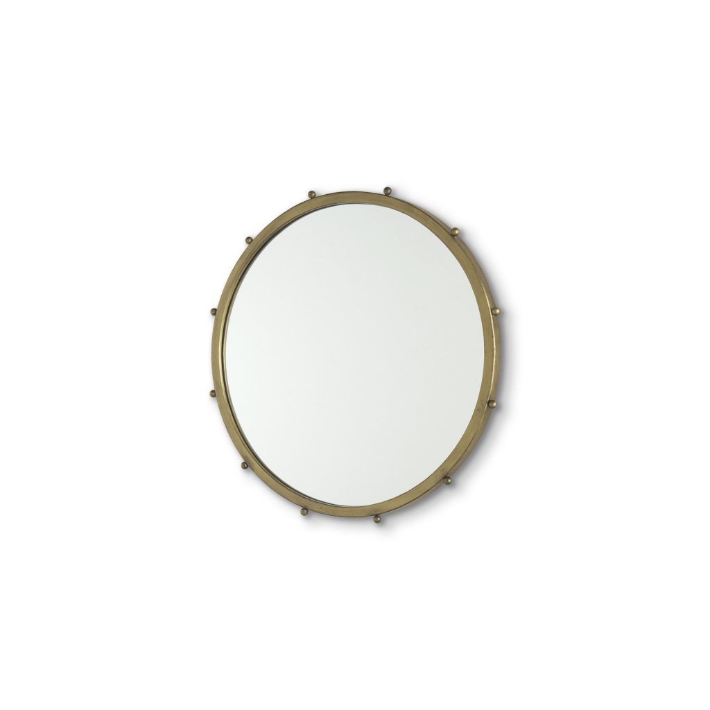 Homeroots - 25" Gold Metal Beaded Round Framed Accent Mirror