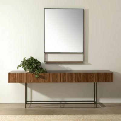 Homeroots - 40" Black Metal Framed Accent Mirror With Shelf