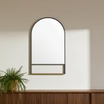 Homeroots - 40" Black Metal Arch Framed Accent Mirror With Shelf