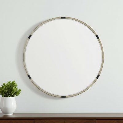Homeroots - 29" Gold And Black Metal Round Framed Accent Mirror