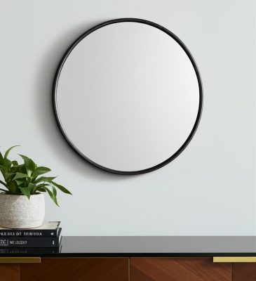 Homeroots - 36" Black Metal Round Framed Accent Mirror