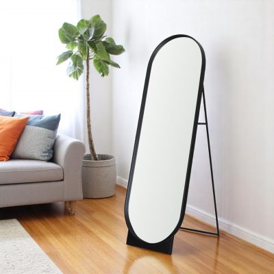 Homeroots - 67" Black Metal Oval Freestanding Tilting Geometric Framed Standing Mirror