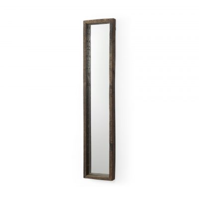 Homeroots - 12" Brown Solid Wood Framed Accent Mirror