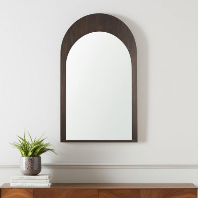 Homeroots - 48" Brown Solid Wood Arch Framed Accent Mirror