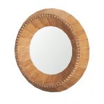 Homeroots - 30" Brown Solid Wood Faceted And Beaded Round Framed Accent Mirror - Image 2