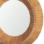 Homeroots - 30" Brown Solid Wood Faceted And Beaded Round Framed Accent Mirror - Image 3