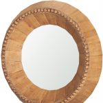 Homeroots - 30" Brown Solid Wood Faceted And Beaded Round Framed Accent Mirror - Image 4