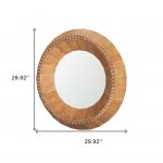 Homeroots - 30" Brown Solid Wood Faceted And Beaded Round Framed Accent Mirror - Image 5