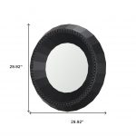 Homeroots - 30" Black Solid Wood Faceted And Beaded Round Framed Accent Mirror - Image 5