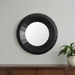 Homeroots - 30" Black Solid Wood Faceted And Beaded Round Framed Accent Mirror