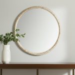 Homeroots - 30" Natural Solid Wood Beaded Round Framed Accent Mirror