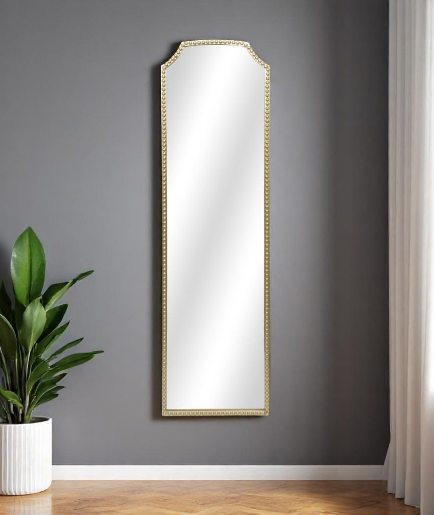 Homeroots - 64" Gold Metal Beaded Arch Full Length Hanging Mirror