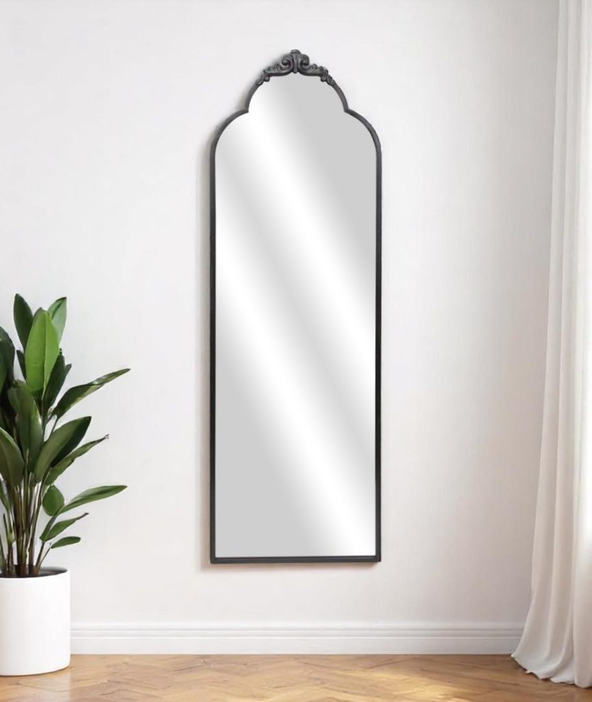 Homeroots - 65" Black Metal Arch Full Length Hanging Mirror