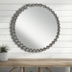 Homeroots - 24" Dark Gray Iron Beaded Round Accent Mirror