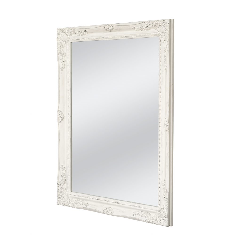 Homeroots - 40" White Wood Ornate Framed Accent Mirror