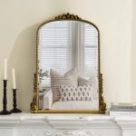 Homeroots - 34" Antiqued Gold Wood Baroque Arch Framed Accent Mirror - Image 8