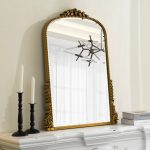 Homeroots - 34" Antiqued Gold Wood Baroque Arch Framed Accent Mirror - Image 5
