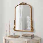 Homeroots - 34" Antiqued Gold Wood Baroque Arch Framed Accent Mirror - Image 7