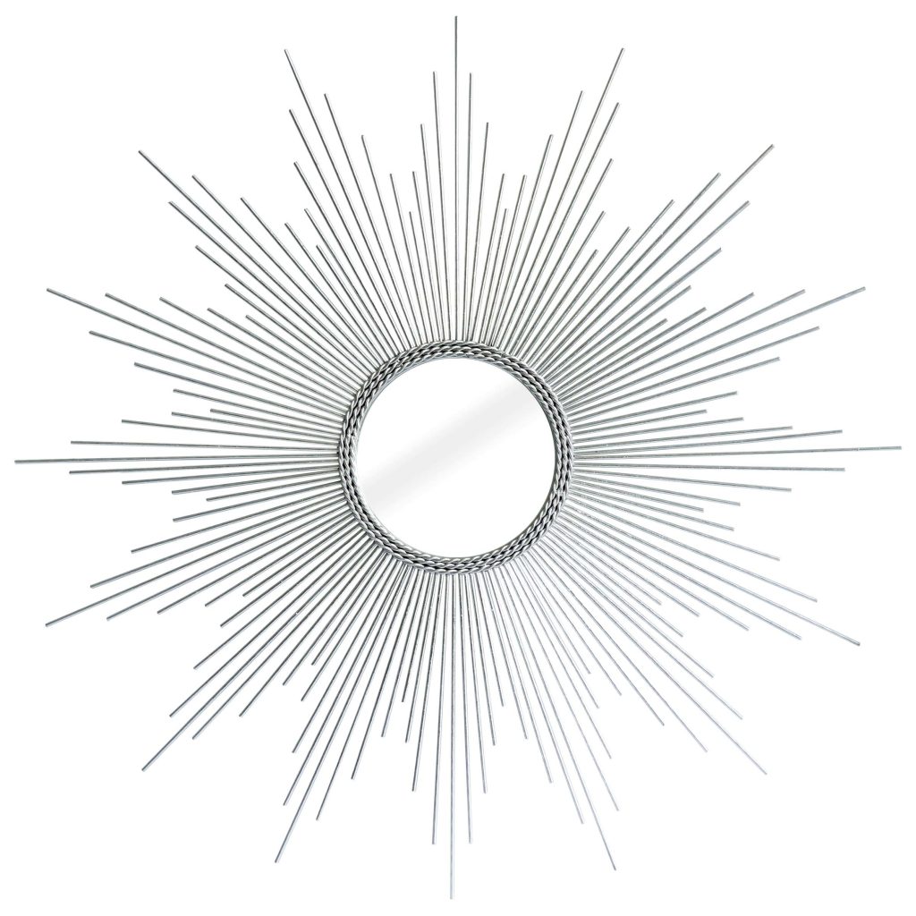 Homeroots - 32" Silver Metal Sunburst Geometric Framed Accent Mirror