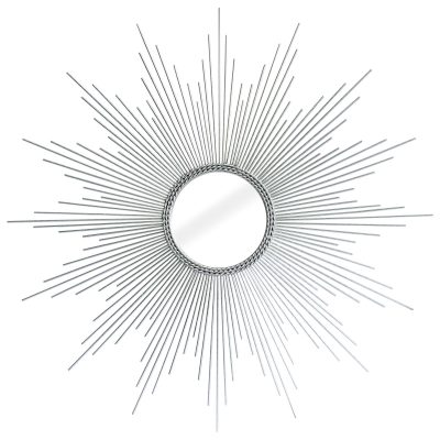 Homeroots - 32" Silver Metal Sunburst Geometric Framed Accent Mirror