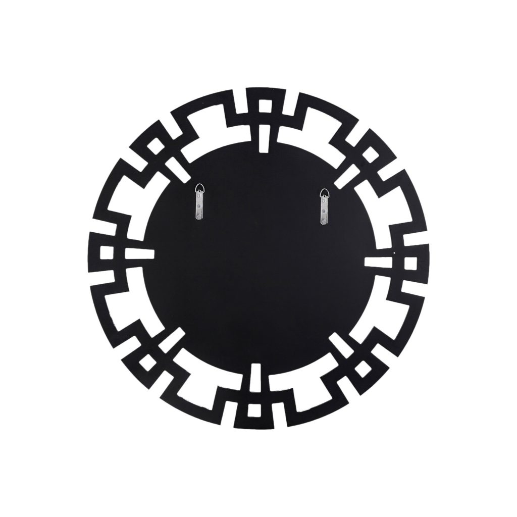 Homeroots - 32" Silver Glass Round Art Deco Geo Framed Accent Mirror