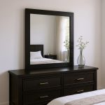 Homeroots - 35" Black Wood Square Mounted Framed Dresser Mirror