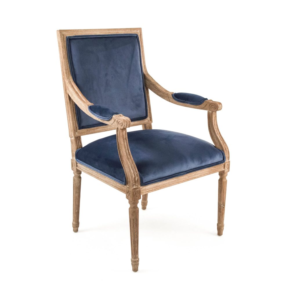 Zentique - Blue Velvet Louis Arm Chair