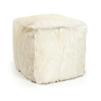 Zentique - 22" x 22" Tibetan White Goat Fur Pouf