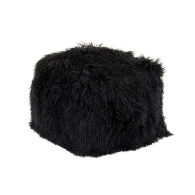 Zentique - 24" x 24" Tibetan Black Lamb Fur Pouf