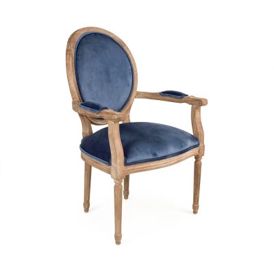 Zentique - Blue Velvet Medallion Arm Chair