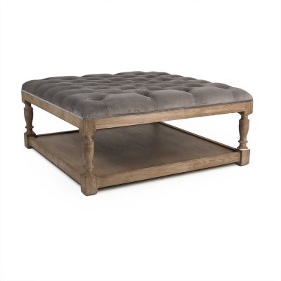 Zentique - Grey Velvet Square Tufted Ottoman