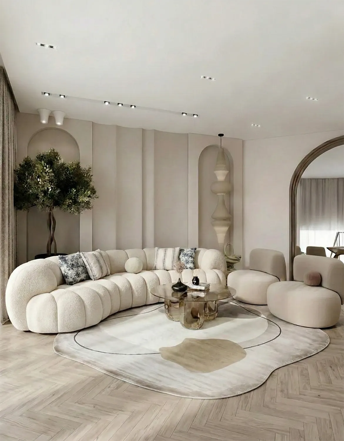 Luxury penthouse living room with designer furniture