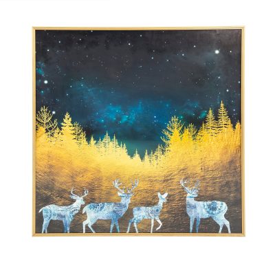 Family of Deer Over Galaxy Background Print