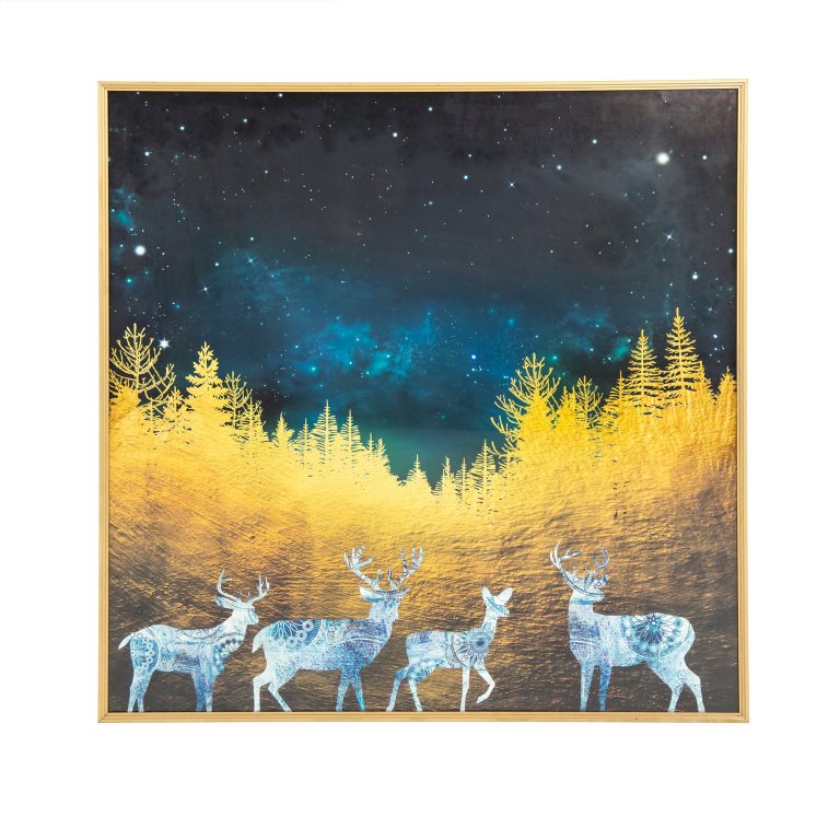 Family of Deer Over Galaxy Background Print
