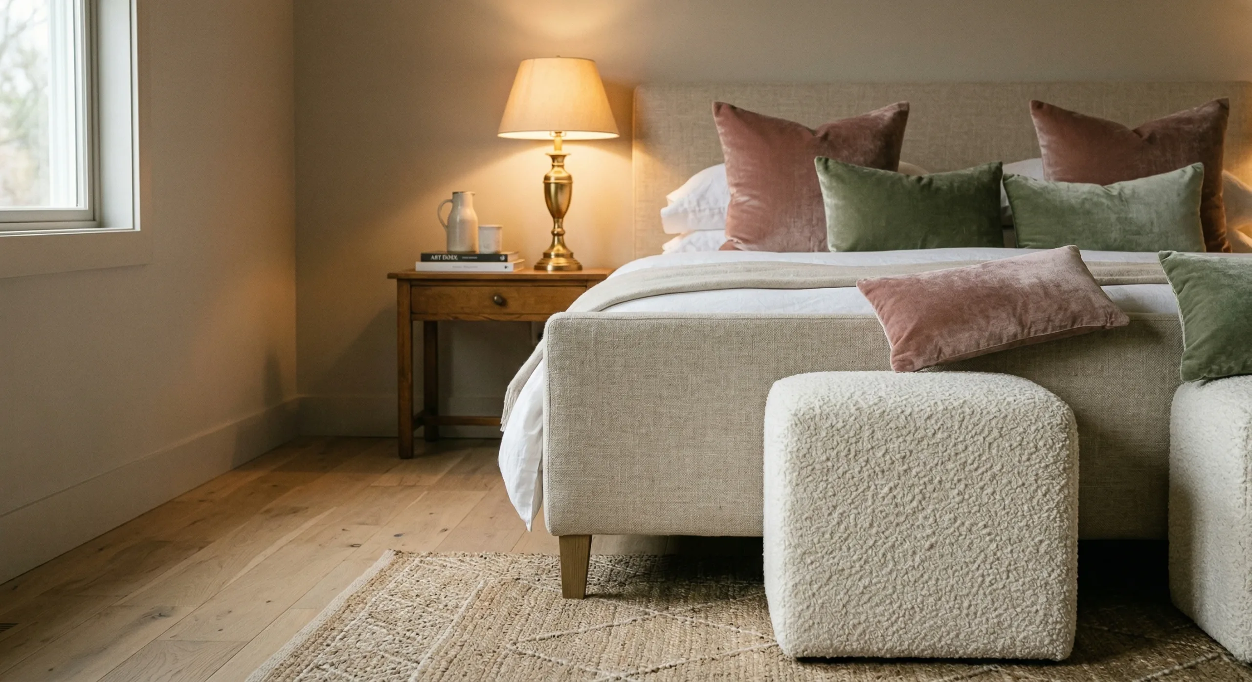 Mixed luxury upholstery fabrics in a designer bedroom setting