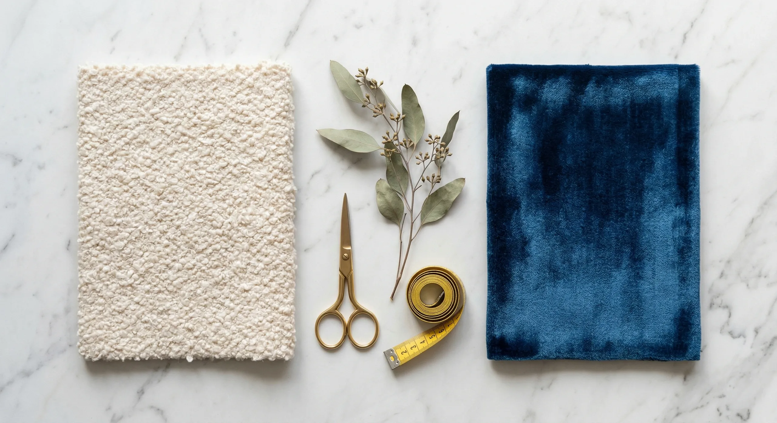 Bouclé and mohair fabric swatches compared side by side