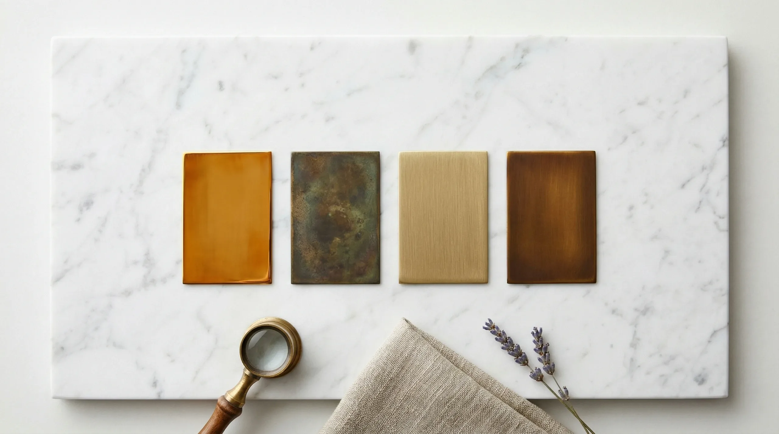 Brass and gold lighting finish samples compared side by side